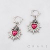 PAIR OF GOTHIC HEART CHARMS DANGLE 316L SURGICAL STEEL HUGGIE/HOOP EARRINGS 